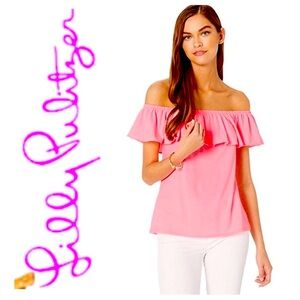 Lilly Pulitzer neon pink off the shoulder top size XS